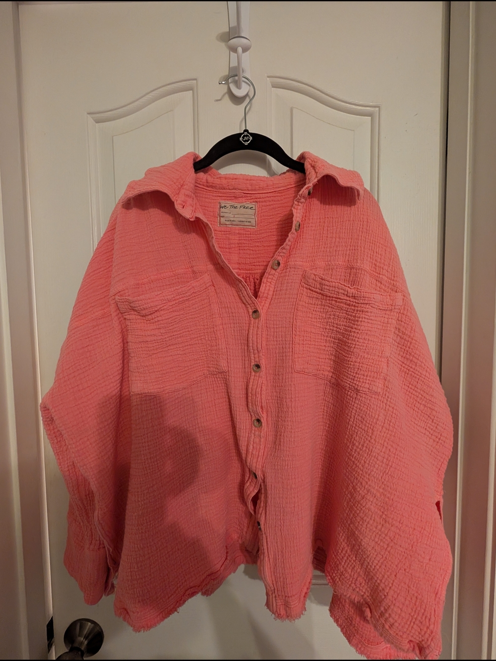 We The Free Coral Pink Gauze Button-Up Shirt